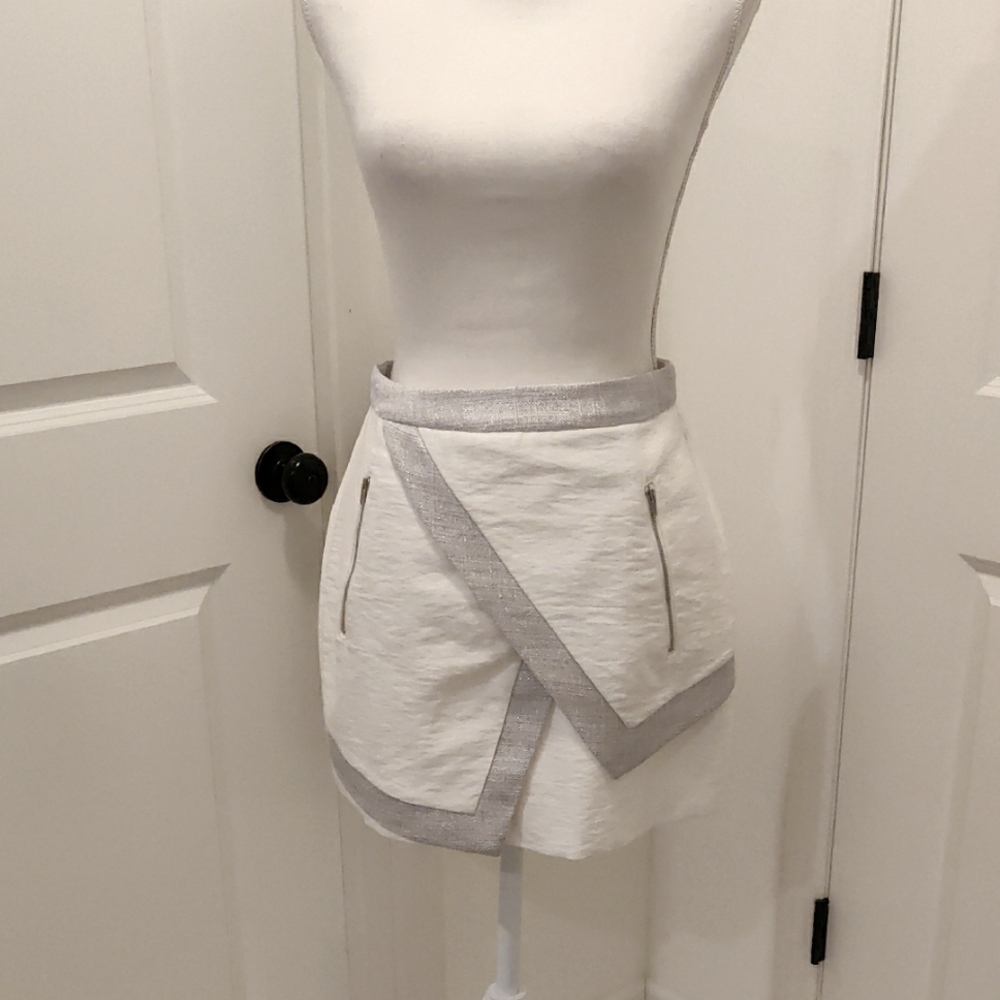 Finders Keepers White and Gray Mini Overlap Flap Skirt
